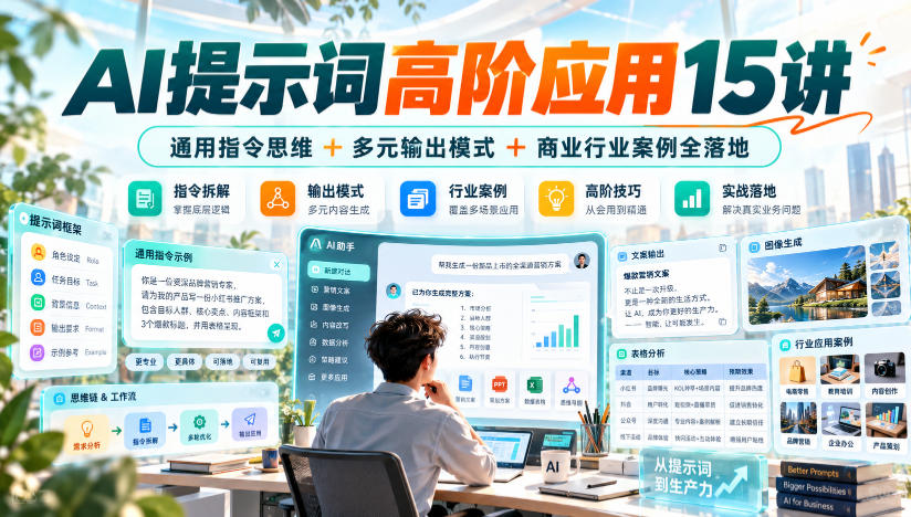 AI提示词高阶应用15讲|通用指令思维+多元输出模式+商业行业案例全落地-副业网创