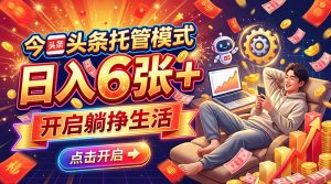 今日头条AI托管模式，每天5分钟，最高月入5000+，操作超简单，零门槛-副业网赚