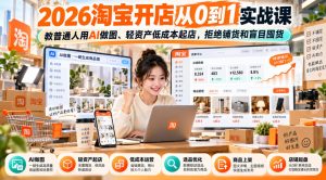 2026淘宝开店从0到1实战课，教普通人用AI做图、轻资产低成本起店，拒绝铺货和盲目囤货-副业网创