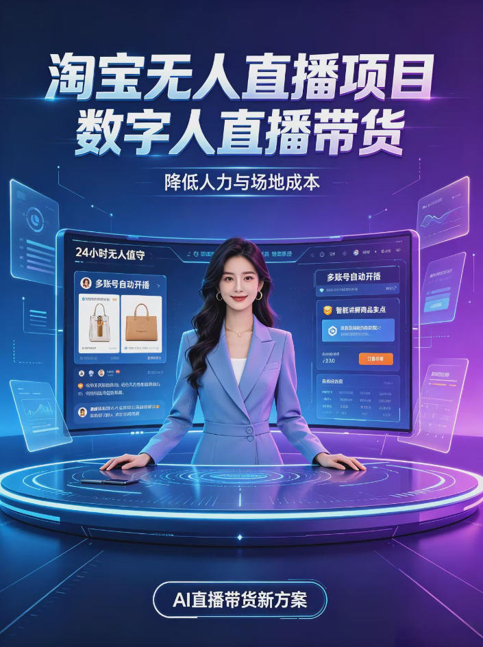 淘宝AI无人直播带货,24小时自动开播低门槛副业,无需真人长时间出镜,持续引流出单【揭秘】-副业网赚