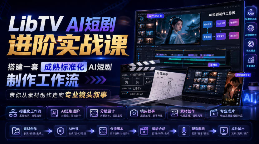 LibTV AI短剧进阶实战课，搭建一套成熟标准化AI短剧制作工作流，带你从素材创作走向专业镜头叙事(更新)-副业网创