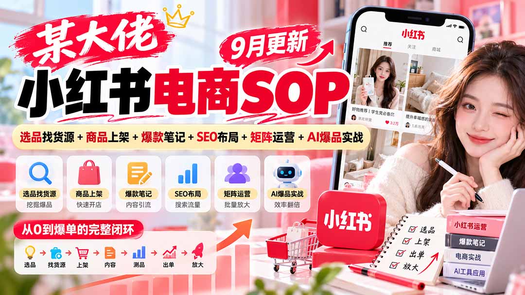某大佬小红书电商SOP|9月更新:选品找货源+商品上架+爆款笔记+SEO布局+矩阵运营+AI爆品实战-副业网创