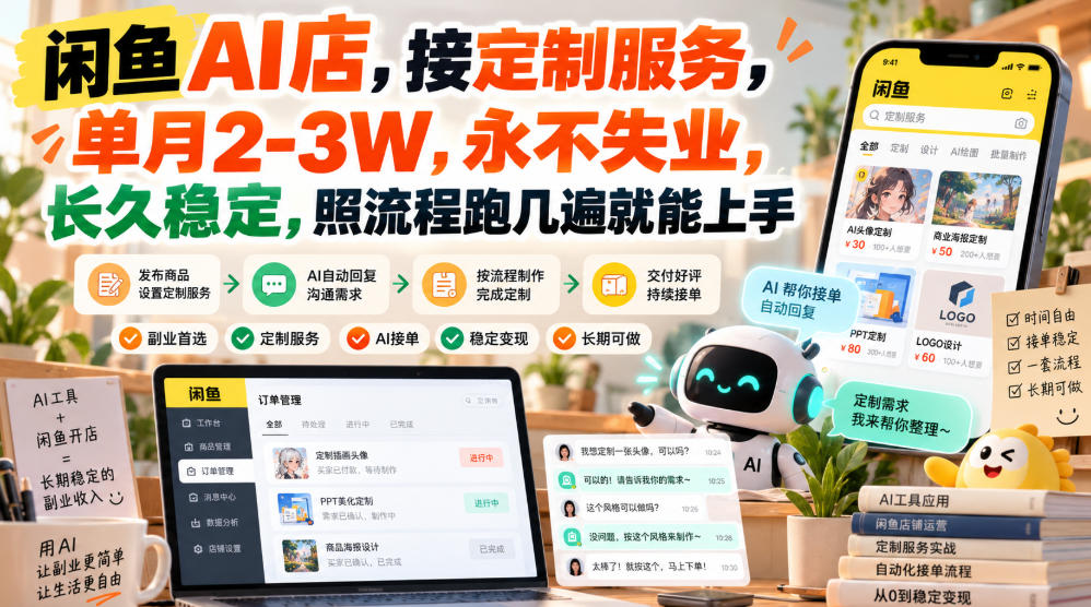 闲鱼AI店，接定制服务，单月2-3W，永不失业，长久稳定，照流程跑几遍就能上手-副业网赚