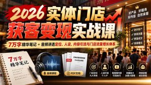 2026实体门店获客变现实战课：7万字精华笔记+音频讲透定位、人设、内容引流与门店流量增长体系-副业网创