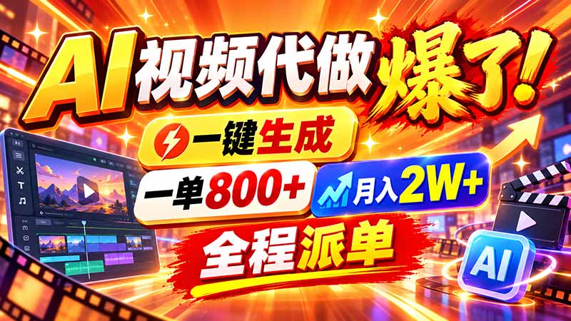 2026年底新赛道，AI视频代做一单800+，小白可做，告别打工-副业网赚