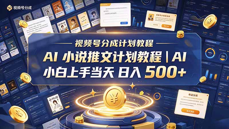 最新视频号分成计划教程｜AI 小说推文，小白上手当天日入 500+-副业网创