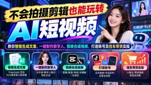 不会拍摄剪辑也能玩转AI短视频：教你智能生成文案、一键制作数字人、剪映合成视频、打造账号及挂车带货实操-副业网赚