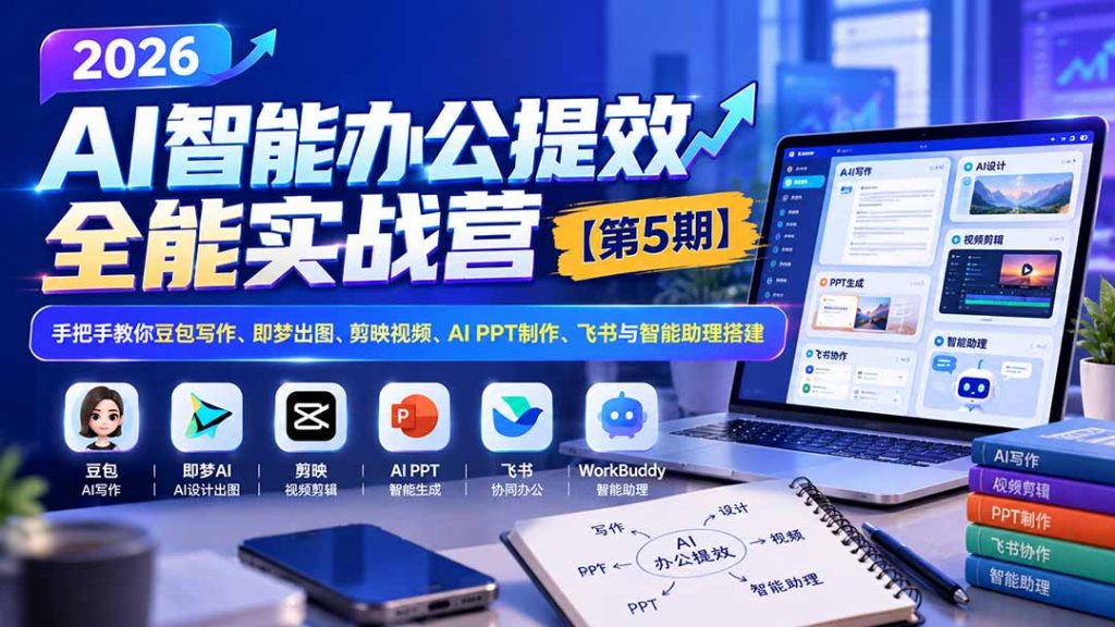 2026AI智能办公提效实战营【第5期】-无水印：手把手教你豆包写作+即梦出图+剪映视频+AI PPT制作+飞书与智能助理搭建-副业网创