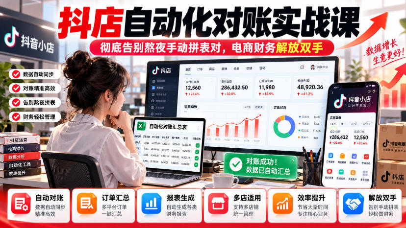 抖店自动化对账实战课，彻底告别熬夜手动拼表对，账电商财务解放双手-副业网创