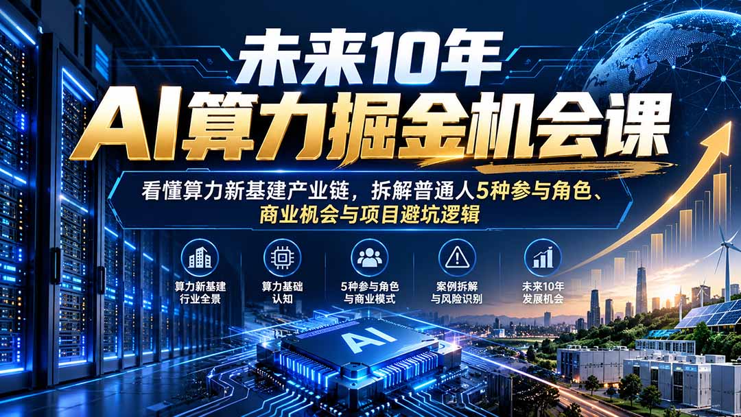 未来10年AI算力掘金机会课：看懂算力新基建产业链，拆解普通人5种参与角色、商业机会与项目避坑逻辑-副业网创