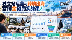 独立站运营与跨境出海营销全链路实战课,覆盖独立站运营、海外数字营销、业务数据分析和职业成长等多个方向,零基础到实战全面提升-副业网创
