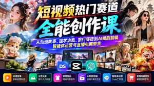 短视频热门赛道全能创作课：从动漫故事、国学治愈、旅行穿搭到AI短剧剪辑、智能体运营与直播电商带货-副业网创