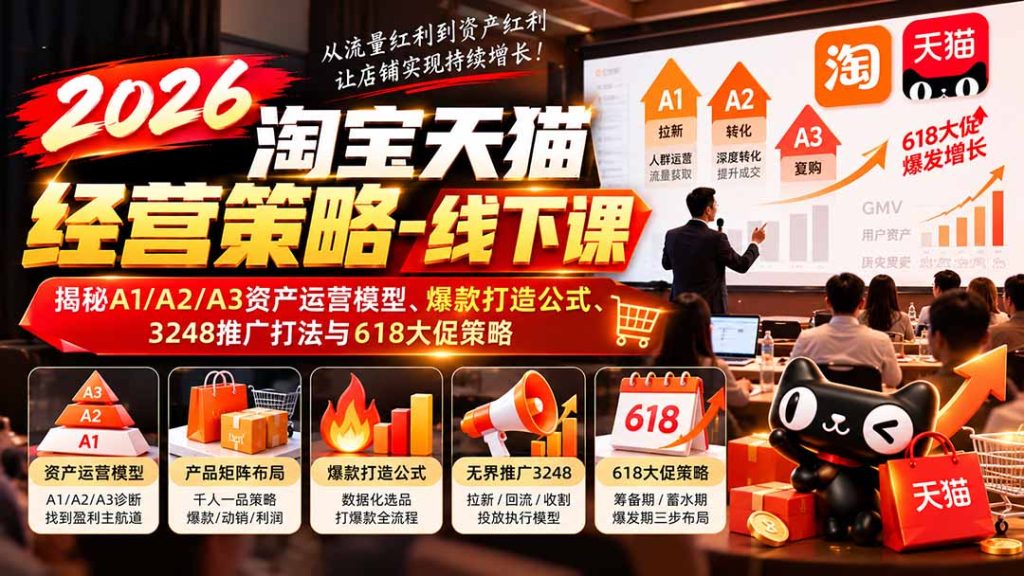 2026淘宝天猫经营策略-线下课-更新1019：揭秘A1/A2/A3资产运营模型、爆款打造公式、3248推广打法与618大促策略-副业网赚