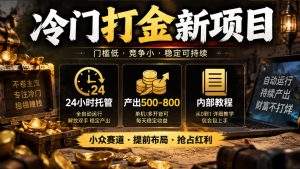 冷门打金新项目，24小时托管，产出500-800，内部教程【揭秘】-副业网赚