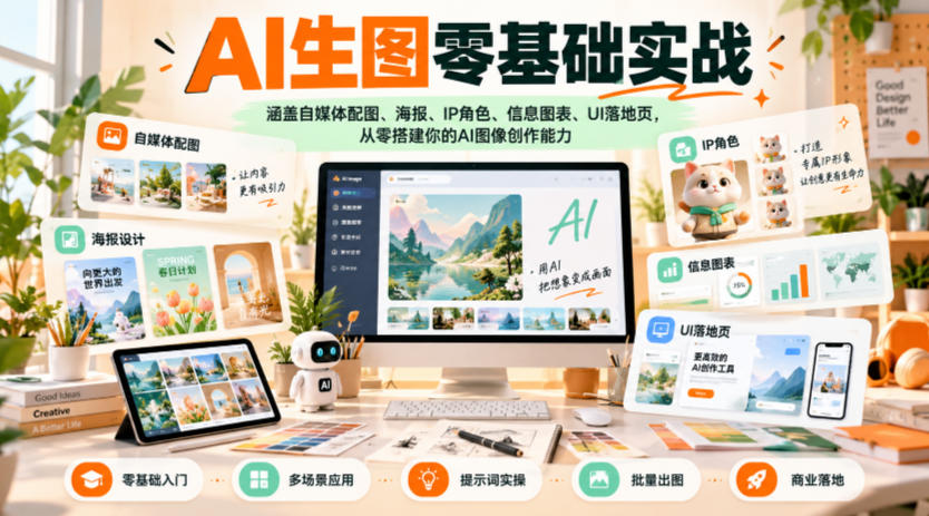 AI生图零基础实战，涵盖自媒体配图、海报、IP角色、信息图表、UI落地页，从零搭建你的AI图像创作能力-副业网创