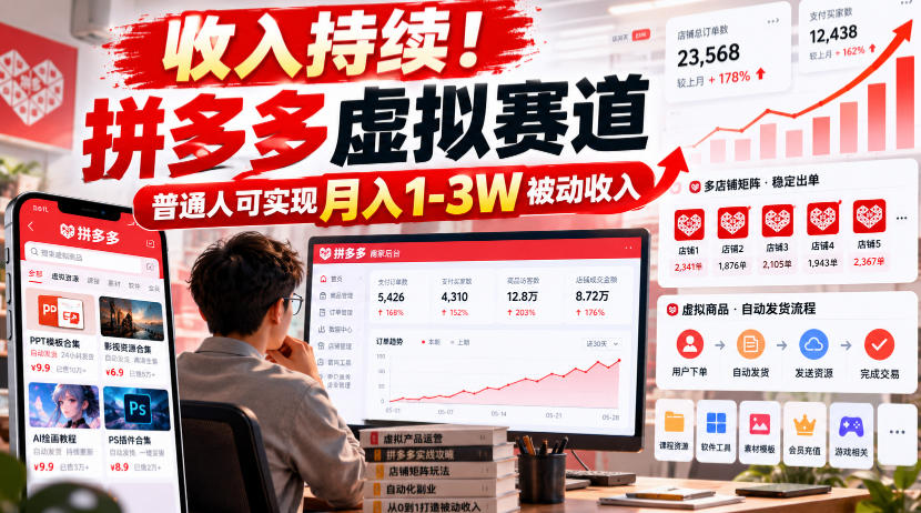 收入持续！拼多多虚拟赛道，普通人可实现月入1-3 W被动收入【揭秘】-副业网创