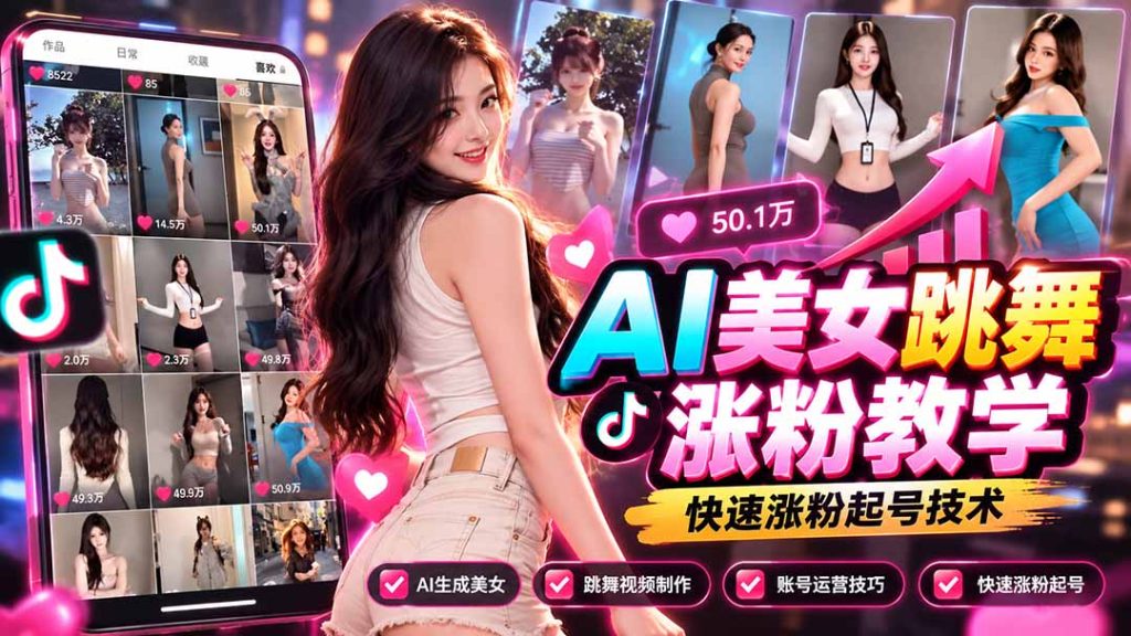 AI美女跳舞涨粉教学，AI生成美女，跳舞视频制作，账号运营与快速起号涨粉-副业网赚