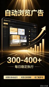 自动浏览广告计划，0门槛副业，日入300-400，躺賺稳定风口项目，无需人工操作，解放双手【揭秘】-副业网赚