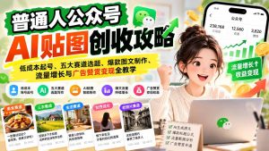 普通人公众号AI贴图创收攻略：低成本起号、五大赛道选题、爆款图文制作、流量增长与广告赞赏变现全教学-副业网创