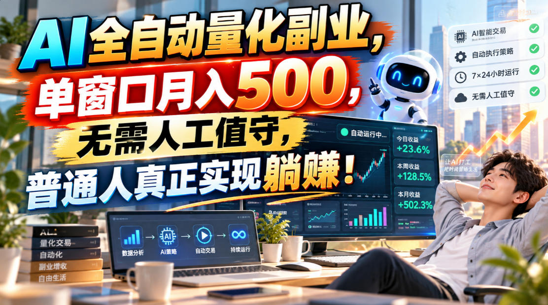 AI全自动量化副业，单窗口月入500，无需人工值守，普通人真正实现躺賺！-副业网创