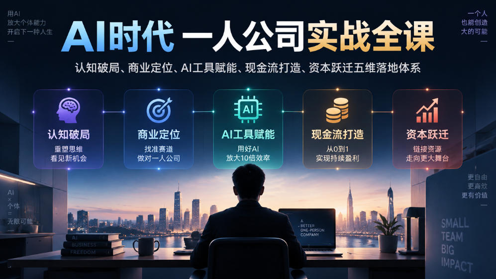 AI时代一人公司实战全课｜认知破局、商业定位、AI工具赋能、现金流打造、资本跃迁五维落地体系-副业网创