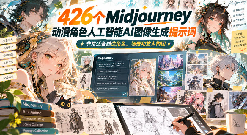 426个Midjourney动漫角色人工智能AI图像生成提示词，非常适合创造角色、场景和艺术构图-副业网赚