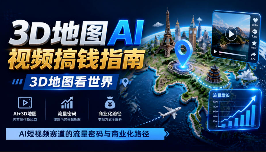 3D地图AI视频搞钱指南，3D地图看世界，AI短视频赛道的流量密码与商业化路径【文档】-副业网赚
