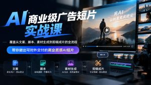 AI商业级广告短片实战课,覆盖从文案、脚本、素材生成到剪辑成片的全流程,帮你做出可对外交付的商业质感AI短片-副业网创