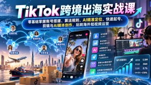 TikTok跨境出海实战课：零基础掌握账号搭建、算法规则、AI精准定位、快速起号、剪辑与AI脚本创作，玩转海外短视频运营-副业网赚