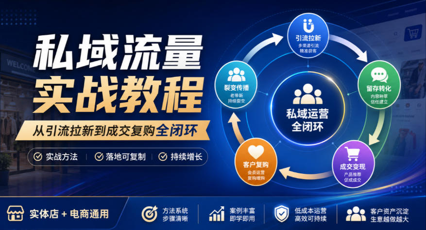 私域流量实战教程,从引流拉新到成交复购全闭环,实体店电商通用-副业网创