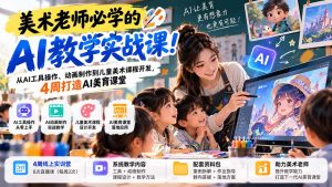 美术老师必学的AI教学实战课!从AI工具操作、动画制作到儿童美术课程开发,4周打造AI美育课堂-副业网赚