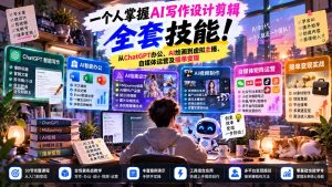 一个人掌握AI写作设计剪辑全套技能:从ChatGPT办公、AI绘画到虚拟主播、自媒体运营及接单变现-副业网创