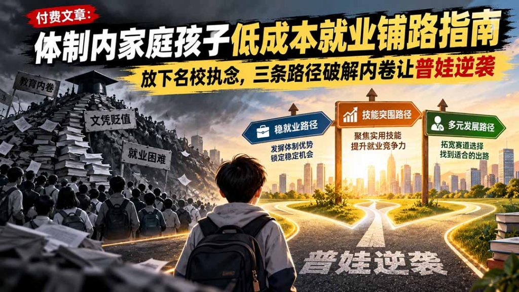 付费文章：体制内家庭孩子低成本就业铺路指南，放下名校执念，三条路径破解内卷让普娃逆袭-副业网赚