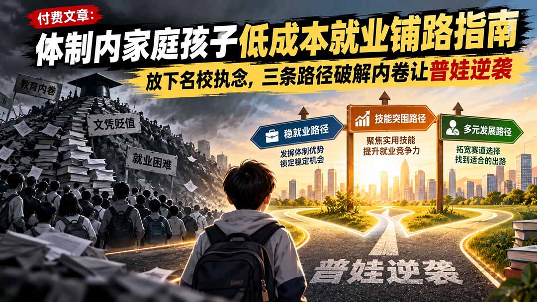 付费文章:体制内家庭孩子低成本就业铺路指南,放下名校执念,三条路径破解内卷让普娃逆袭-副业网赚