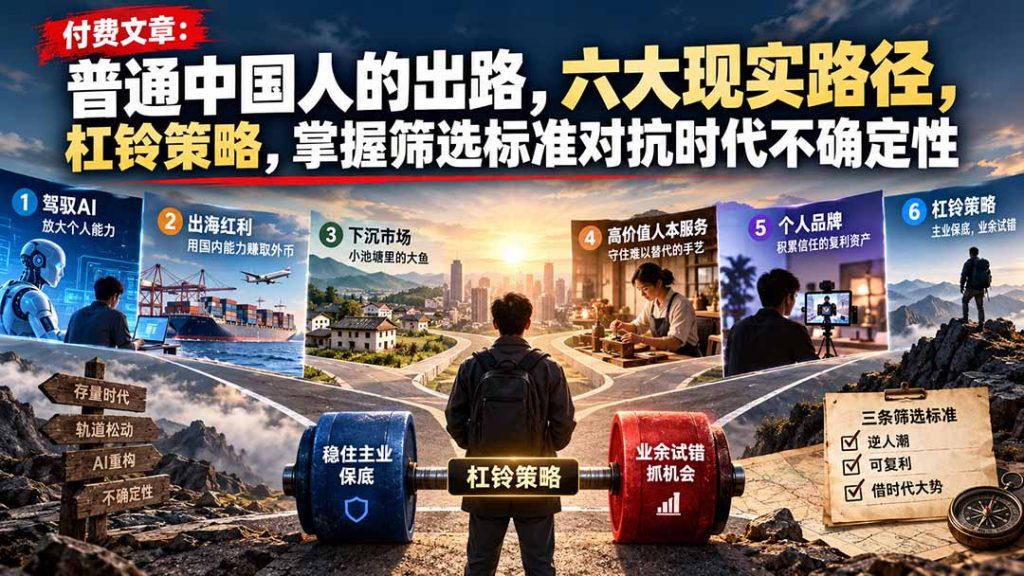 付费文章：普通中国人的出路，六大现实路径，杠铃策略，掌握筛选标准对抗时代不确定性-副业网赚
