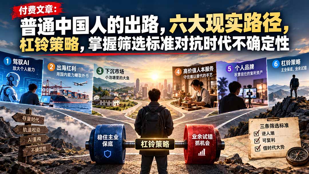 付费文章：普通中国人的出路，六大现实路径，杠铃策略，掌握筛选标准对抗时代不确定性-副业网赚