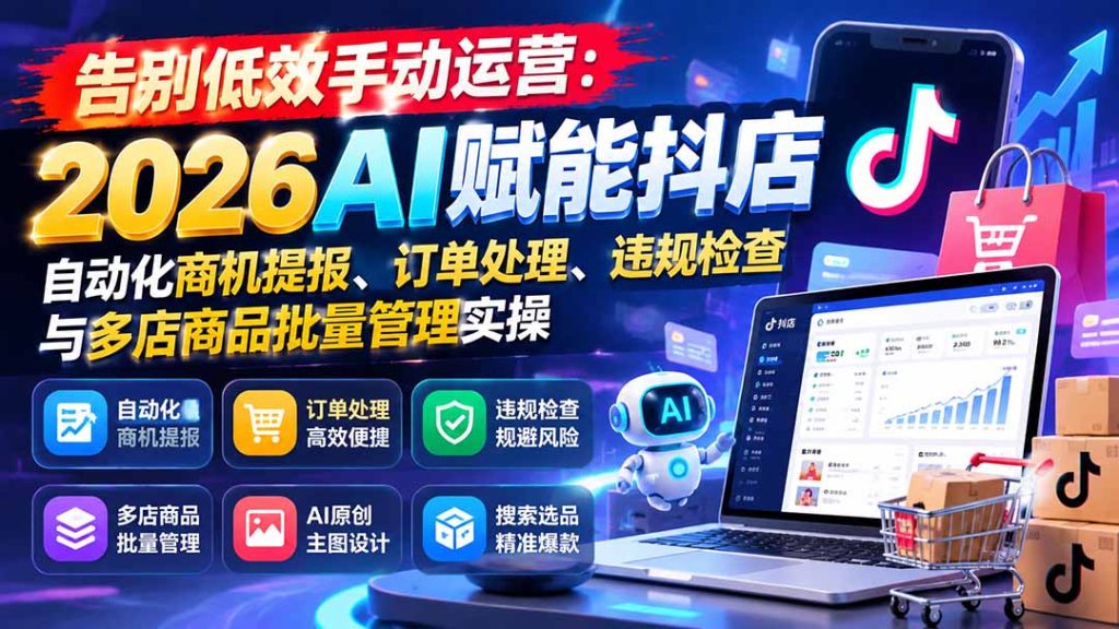 告别低效手动运营：2026AI赋能抖店自动化商机提报、订单处理、违规检查与多店商品批量管理实操-副业网赚