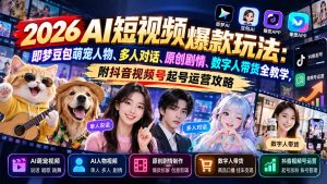 2026AI短视频爆款玩法：即梦豆包萌宠人物、多人对话、原创剧情、数字人带货全教学，附抖音视频号起号运营攻略-副业网赚