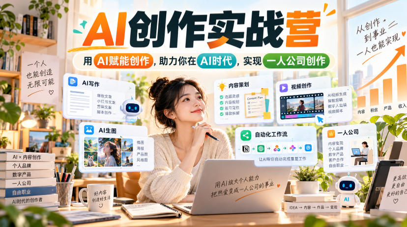 AI创作实战营，用AI赋能创作，助力你在AI时代，实现一人公司创作-副业网创
