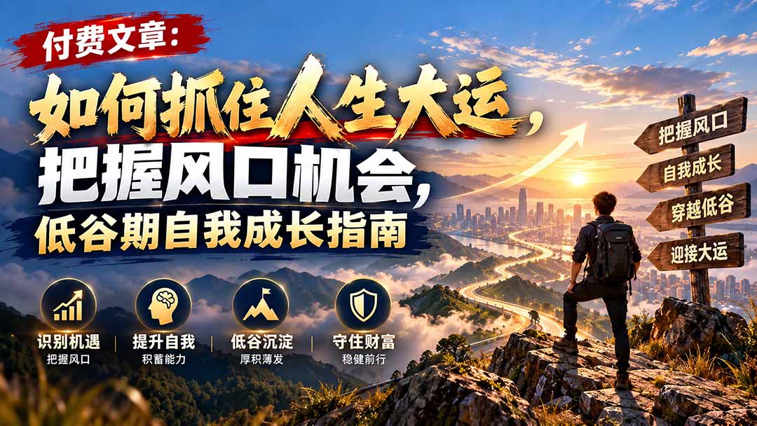 付费文章：如何抓住人生大运，把握风口机会，低谷期自我成长指南-副业网创