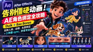 【无水印】告别僵硬动画！AE 角色绑定全攻略：Duik+Bao Bones玩转人体/动物/头部绑定+3种唇sync，秒变专业动画师-副业网赚