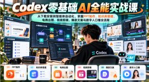 Codex零基础AI全能实战课：从下载安装到智能体自动化，掌握知识库搭建、电商出图、视频剪辑、爆款文案与数字人口播全流程-副业网创