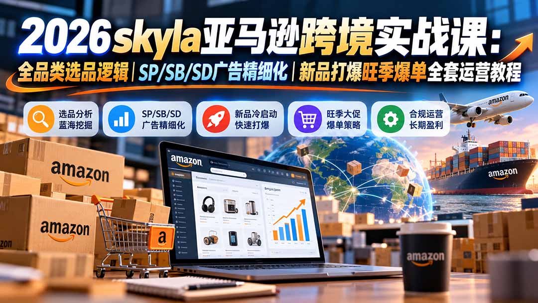 skyla亚马逊跨境实战课-更新1019：全品类选品逻辑｜SP/SB/SD广告精细化｜新品打爆旺季爆单全套运营教程-副业网赚