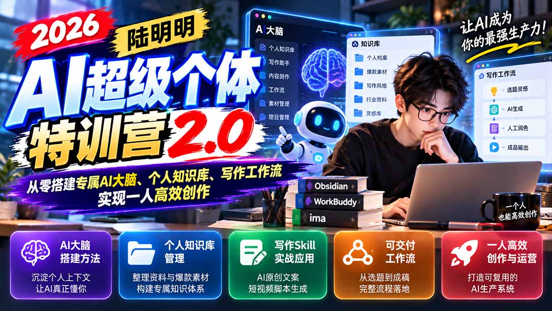 2026AI超级个体特训营2.0:从零搭建专属AI大脑、个人知识库、写作工作流,实现一人高效创作-副业网赚