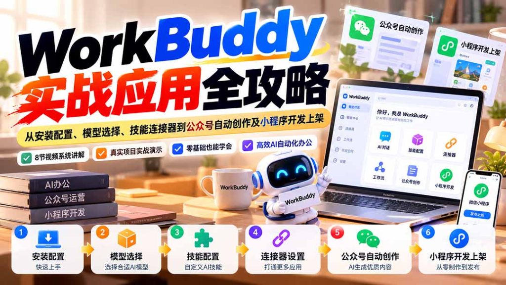 WorkBuddy 实战应用全攻略：从安装配置、模型选择、技能连接器到公众号自动创作及小程序开发上架-副业网赚