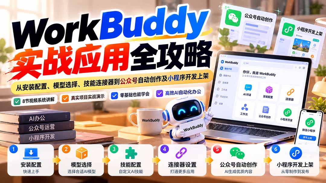 WorkBuddy 实战应用全攻略：从安装配置、模型选择、技能连接器到公众号自动创作及小程序开发上架-副业网赚