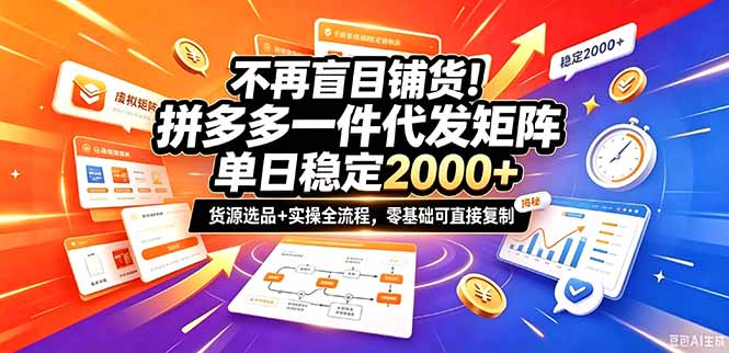 不再盲目铺货！拼多多一件代发矩阵落地攻略，提供优质货源店铺运营全流程，零基础可直接复制-副业网创