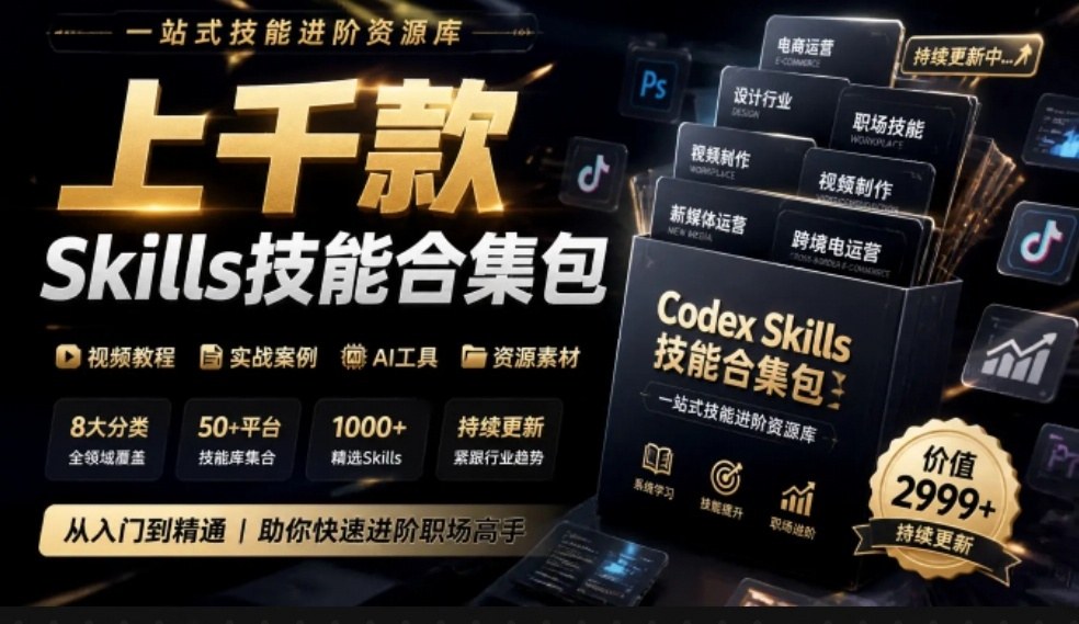真值得收藏了，这次！上千款AI Skills技能直接被人打包好了，给AI工具备下了一整间技能商店-副业网赚