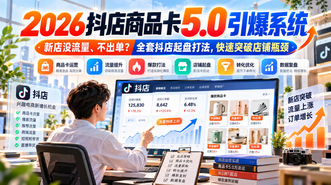 2026抖店商品卡5.0引爆店铺流量,新店没流量、不出单?全套抖店起盘打法,快速突破店铺瓶颈-副业网创