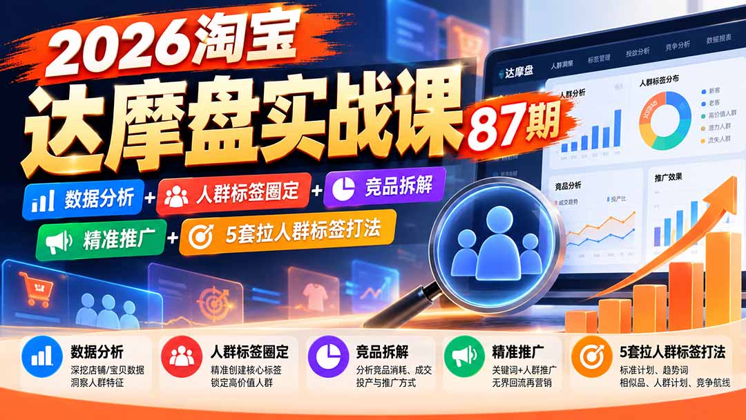 2026淘宝达摩盘实战课87期：数据分析+人群标签圈定+竞品拆解+精准推广+5套拉人群标签打法-副业网创